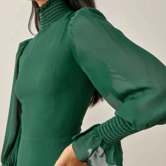 NEW Reformation Archie Turtleneck Mini Dress in Green Size 10 #542 - Picture 4 of 9